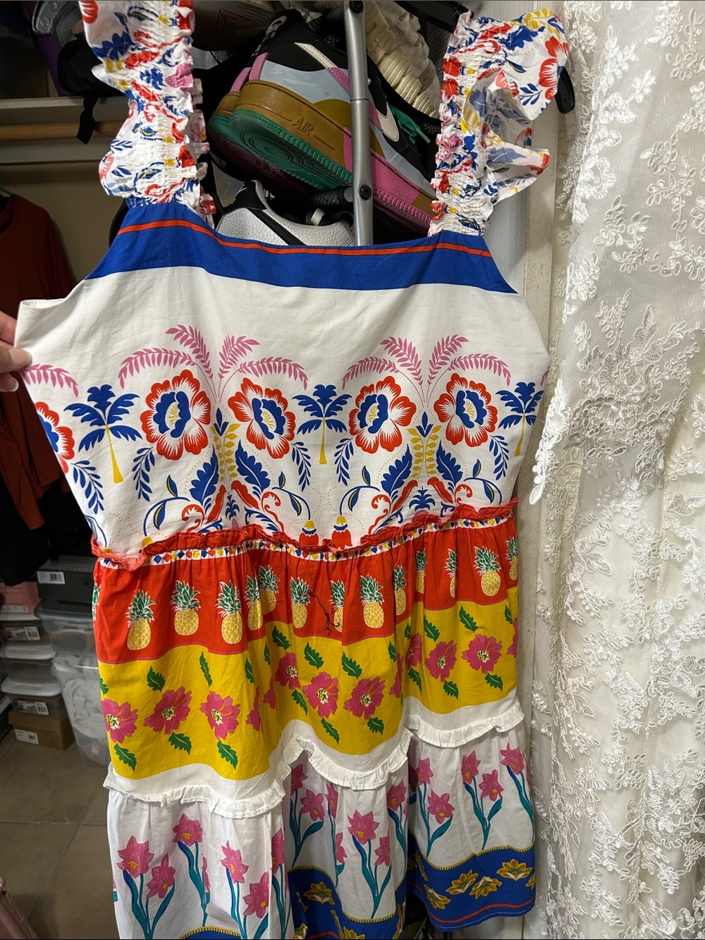 Sugarlips Multicolor Floral & Pineapple Tiered Mini Dress
